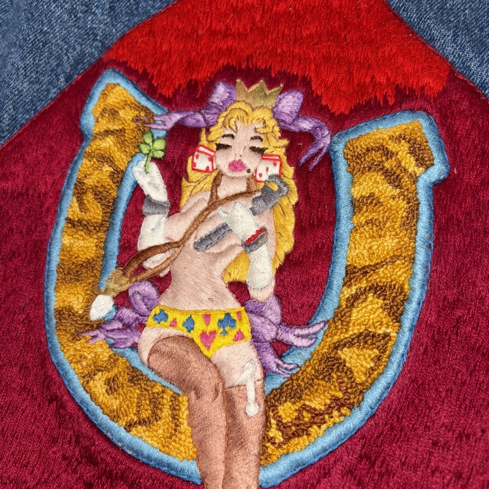 Levi's Denim Jacket Embroidered Pin Up Princess Peach Unisex Vintage‎ Custom XL